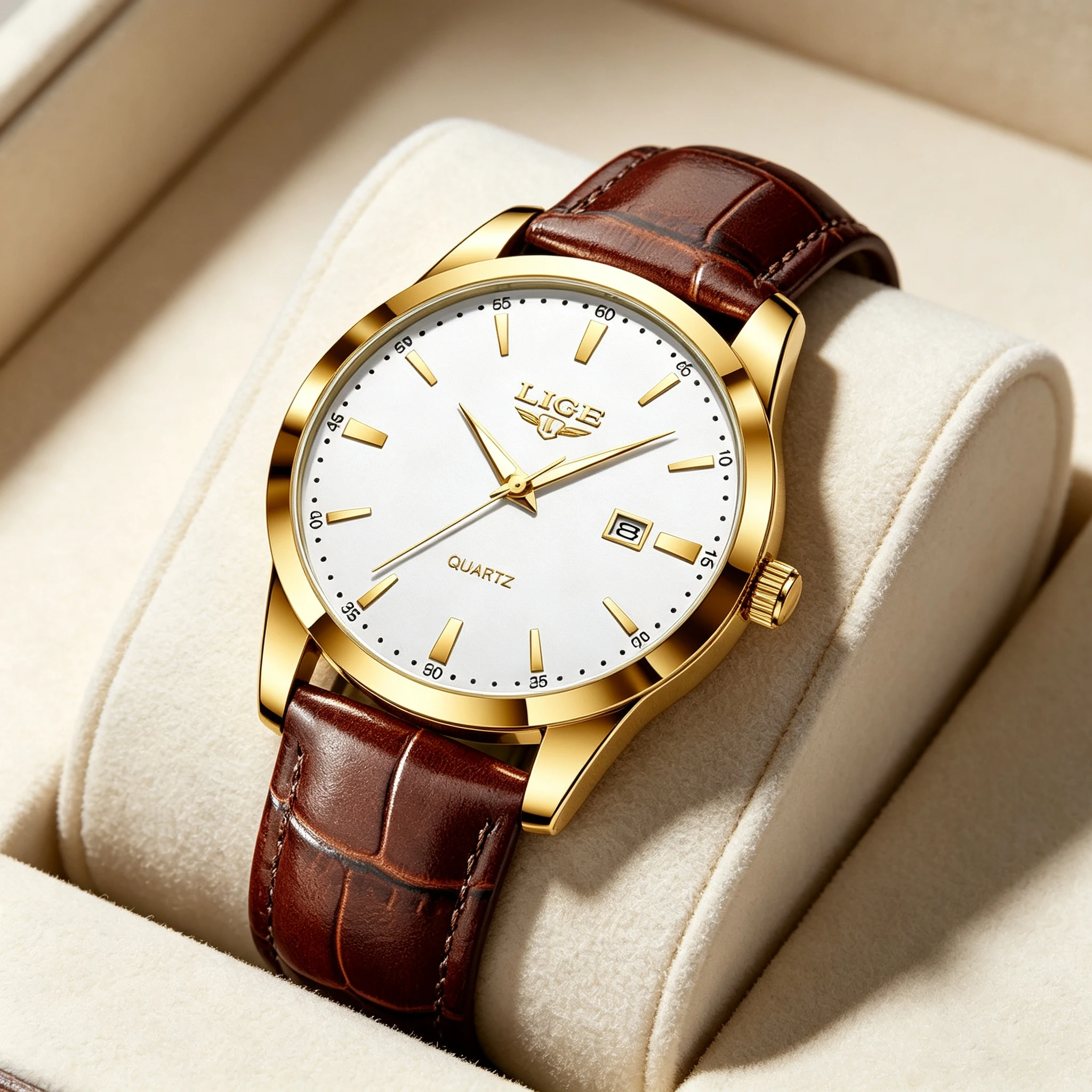 LIGE Fashion Brown Leather Watch Men Military Sports Men's Quartz Wristwatches Casual Waterproof Chronograph Relogios Masculino