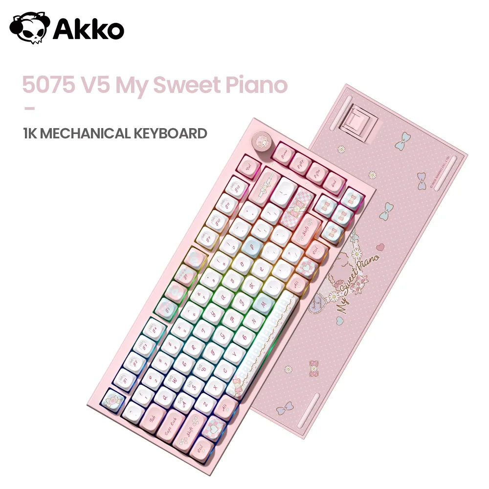 Akko 5075 V5 Mechanical Keyboard My Sweet Piano 82-Key 75% ANSI-US Per-Key Flex-Cut Hot Swappable 1K Wireless Gaming Keyboard