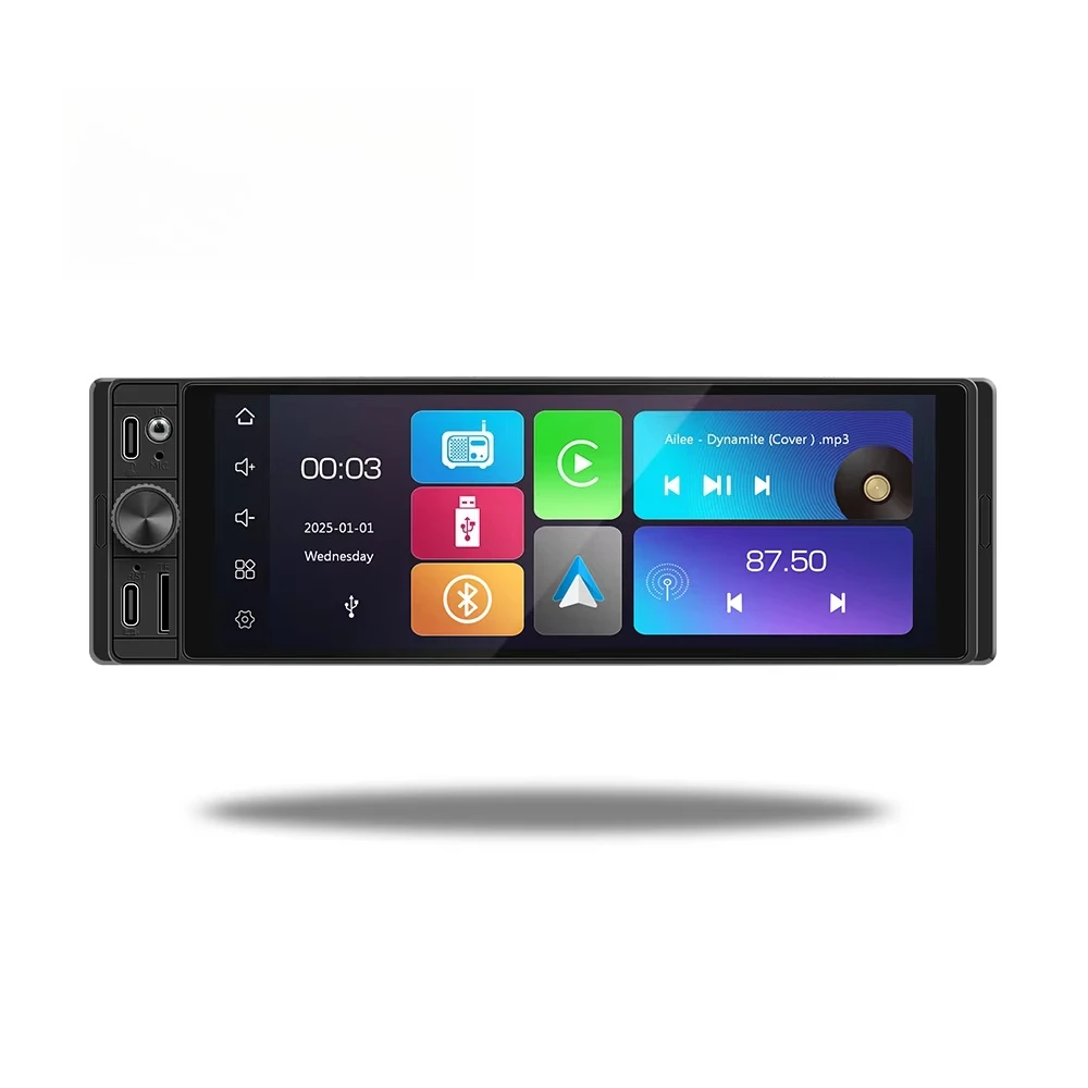 6.28 Inch Wireless Car Radio Stereo 1DIN HD Touch Screen Amplifier Carplay Android Auto Video Player Mirroring Rear View