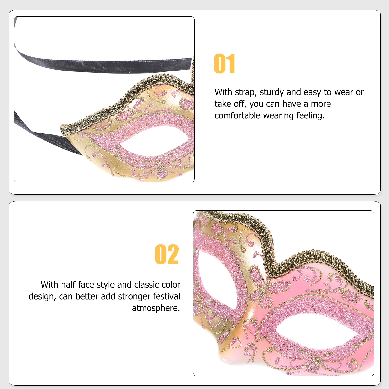 

Gold Dust Mask Half Face Classic Design Comfortable Durable Strap Easy Wear Festival Party Halloween Masquerade Cosplay