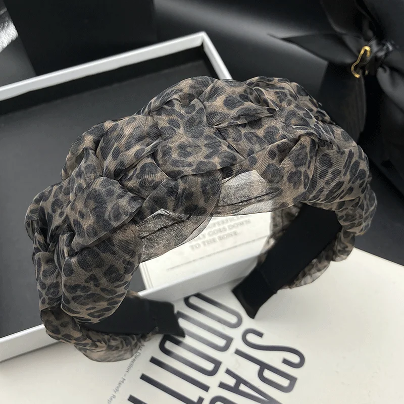 

Leopard print headband for women with high skull top, Western style, wide edge, pressed hair, face wash headband