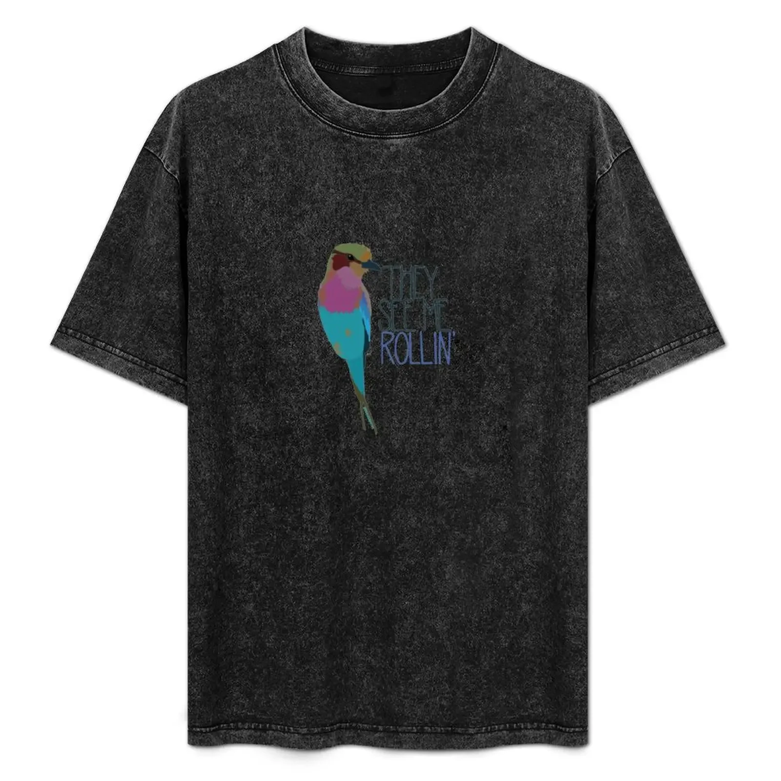 

Lilac Breasted Roller Rollin' T-Shirt vintage clothes summer top heavyweights Clothing men t shirt