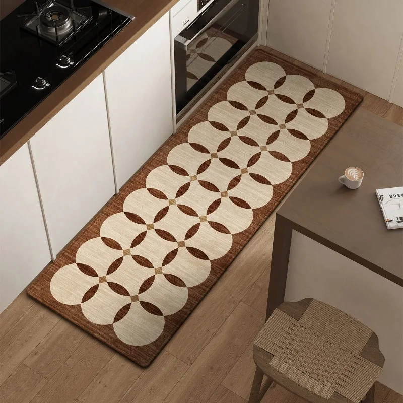 Caramel Amber Grid PVC Leather Rug Waterproof Oil-proof Stain-resistant Kitchen Carpet Large Area Non-slip Floor Mats Alfombra