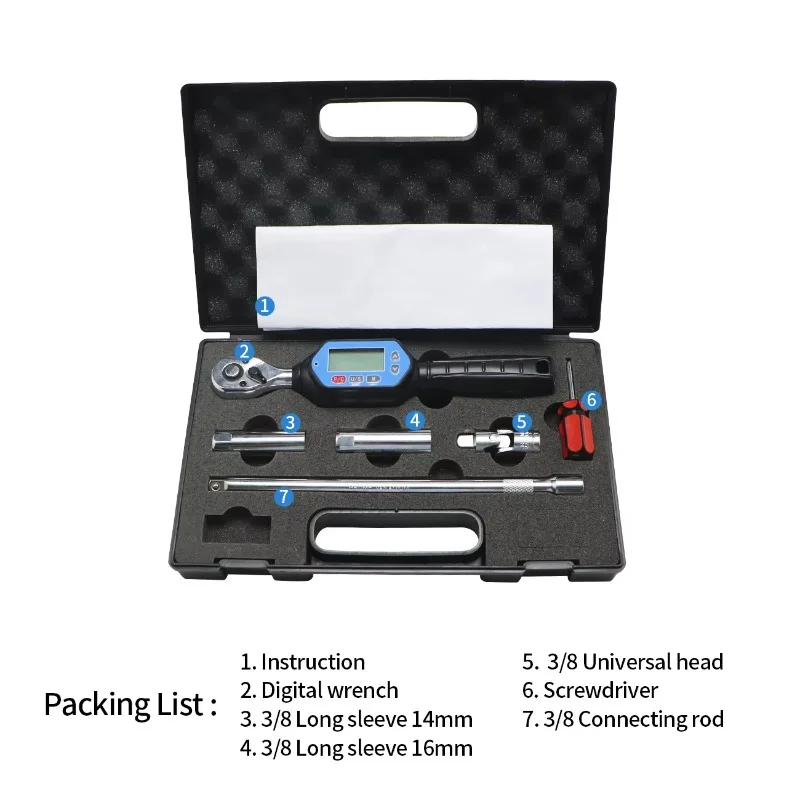 طقم مفتاح العزم الرقمي 1.8-60N.m 3/8 بوصة محرك ثنائي الاتجاه رأس السقاطة دراجة موتو إصلاح أداة اليد