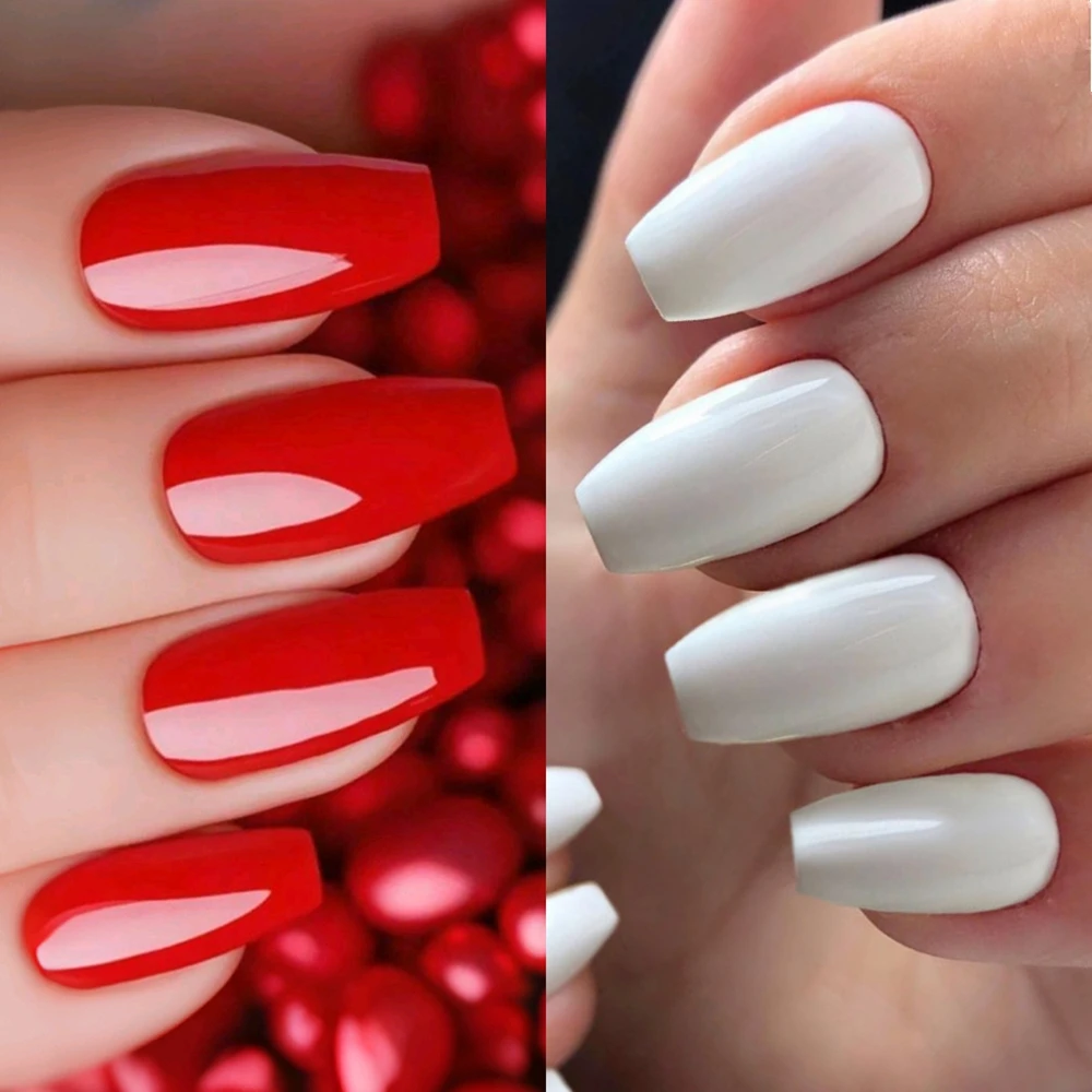 

48Pcs Short Acrylic Fake Nails Press Ons With Glue Bicolor Coffin Shaped DIY Woman False Nails Art Tips Manicure Accessory