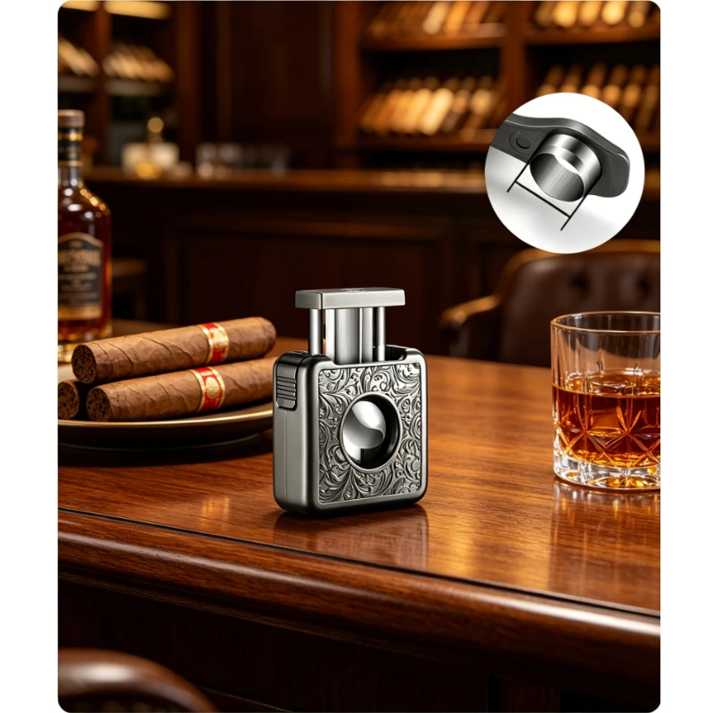 4-in-1 Multi-function Cigar Cutter with Hidden Design 8mm Cigar Punch Hole Stainless Steel Cigar Scissors for Smooth Cut