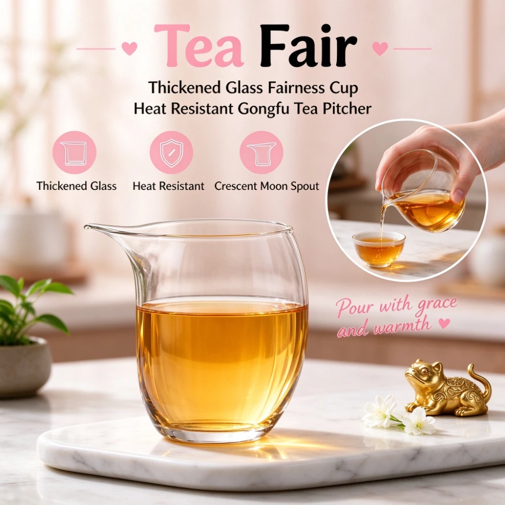 Thickened Glass Fairness Cup Single Tea Pitcher Heat Resistant Crescent Moon Spout Transparent Gongfu Tea Sea for Home Gift