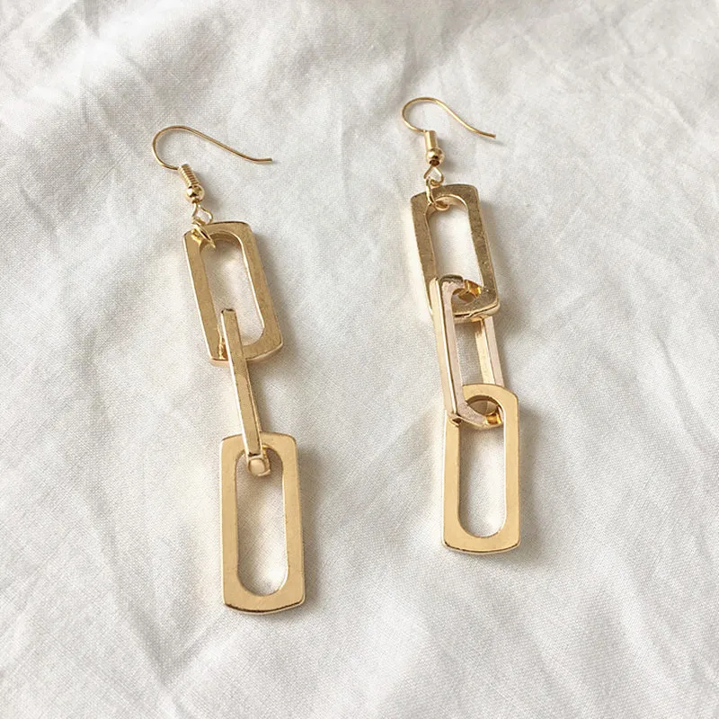 New Fashion Simple Gold Color Geometric Hollow Rectangle Stitching Earrings For Women Exaggerated Ear Jewelry Wholesale