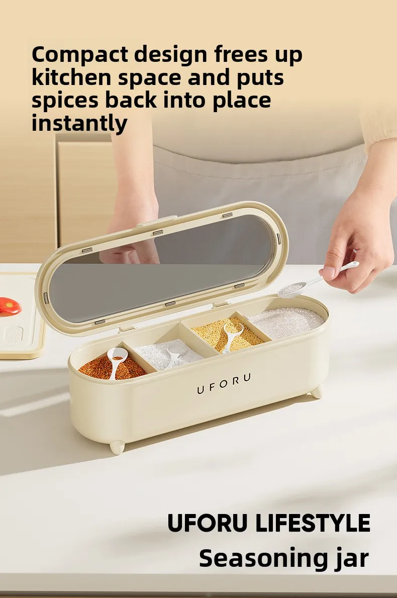 

Seasoning Box Household Kitchen Clamshell Large Food Grade Seasoning Box Grid Non-flavored Salt MSG Seasoning Storage Box