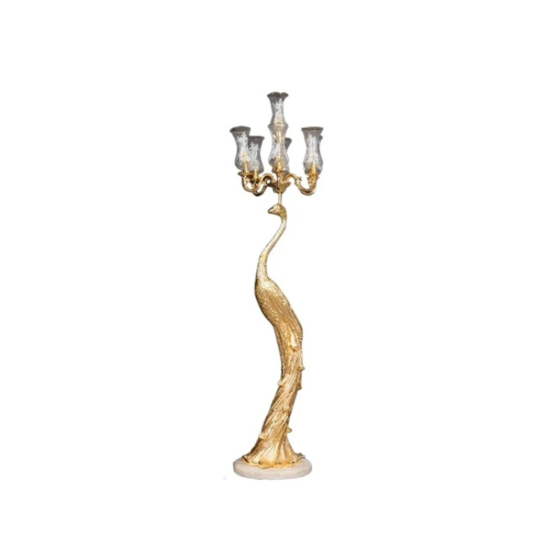 Elegant gold copper peacock floor lamp luxury Chinese metal lighting decoration hotel