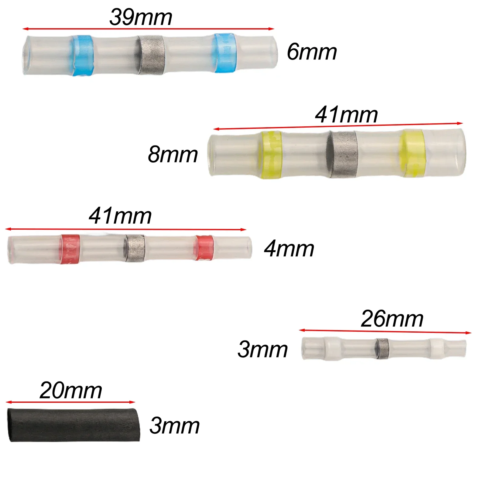 100pcs/set Wire Connection Terminal Solder Seal Sleeve Heat Shrink Butt Wire Connector Terminal Waterproof For Marine Automotive