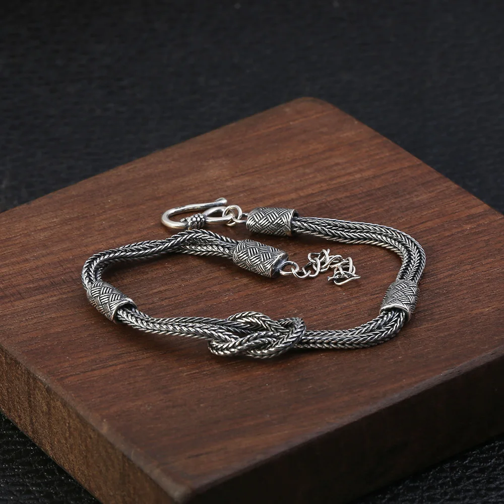 Braided Knot Bracelet Handmade Viking Jewelry Real Pure 925 Sterling Silver For Men and Women