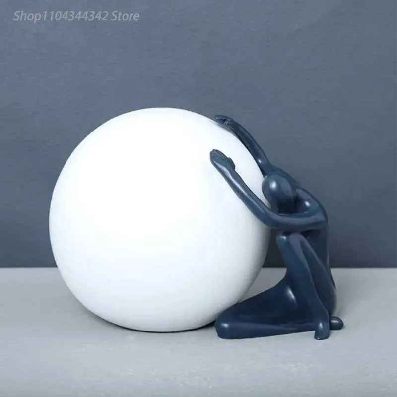 Ball Holding Character Resins Statue Abstract Figure Minimalism Crafts Ornaments Modern Decor Figures Sculpture Desk Decoration