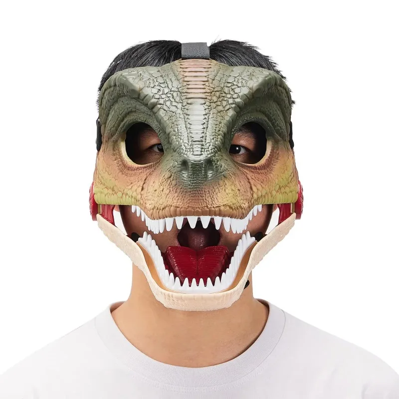 Funny Dinosaur Horror Mask Moving Jaw Halloween Mask Dinosaur Head Face Mask Movable Mouth Party Cosplay Props Christmas Gift