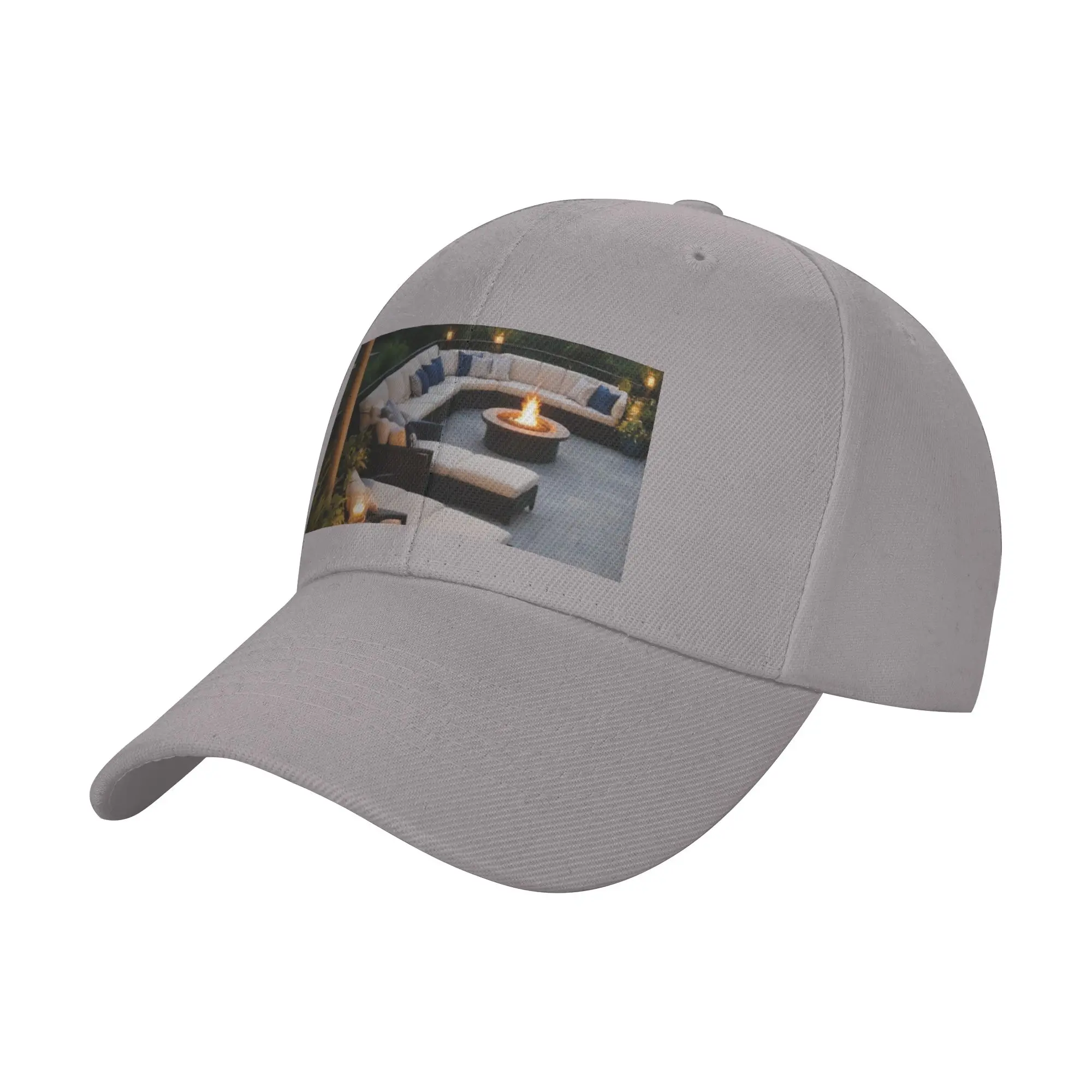 Evening Glow   Luxurious Outdoor Patio with Fire Pit Trendy Baseball Cap Family Travel Adjustable Size Snapback Cap