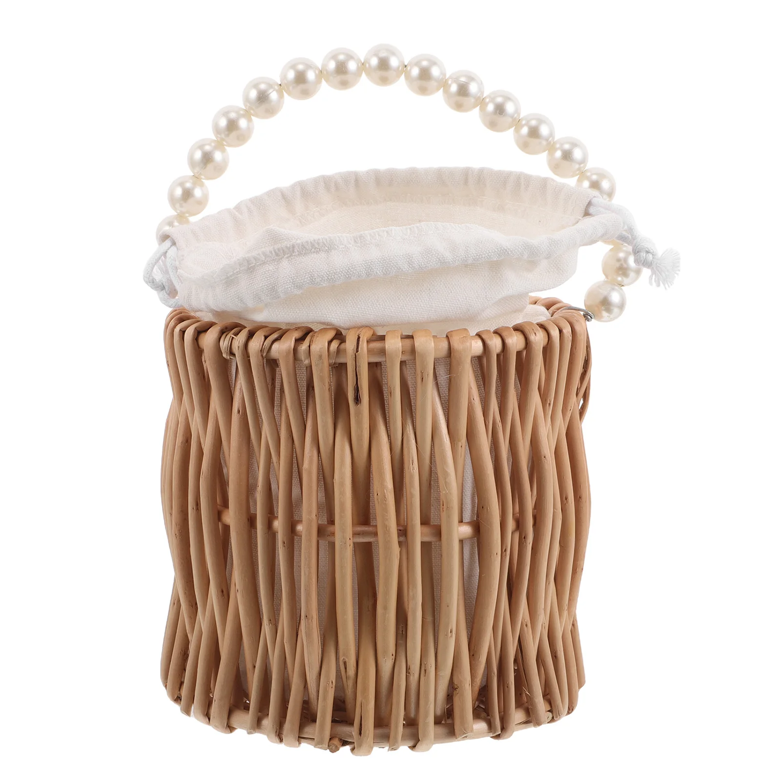 

Wedding Flower Basket Willow Hand Woven Rattan Storage Baskets Natural Pearl Handle Beach Outdoor Practical Lightweight Portable
