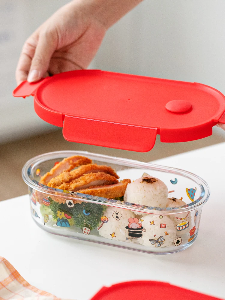 

Cybil Cute Glass Food Storage Container High Temperature Resistant Lunch Box with Lid Sed Portable Elliptical aped Bento...