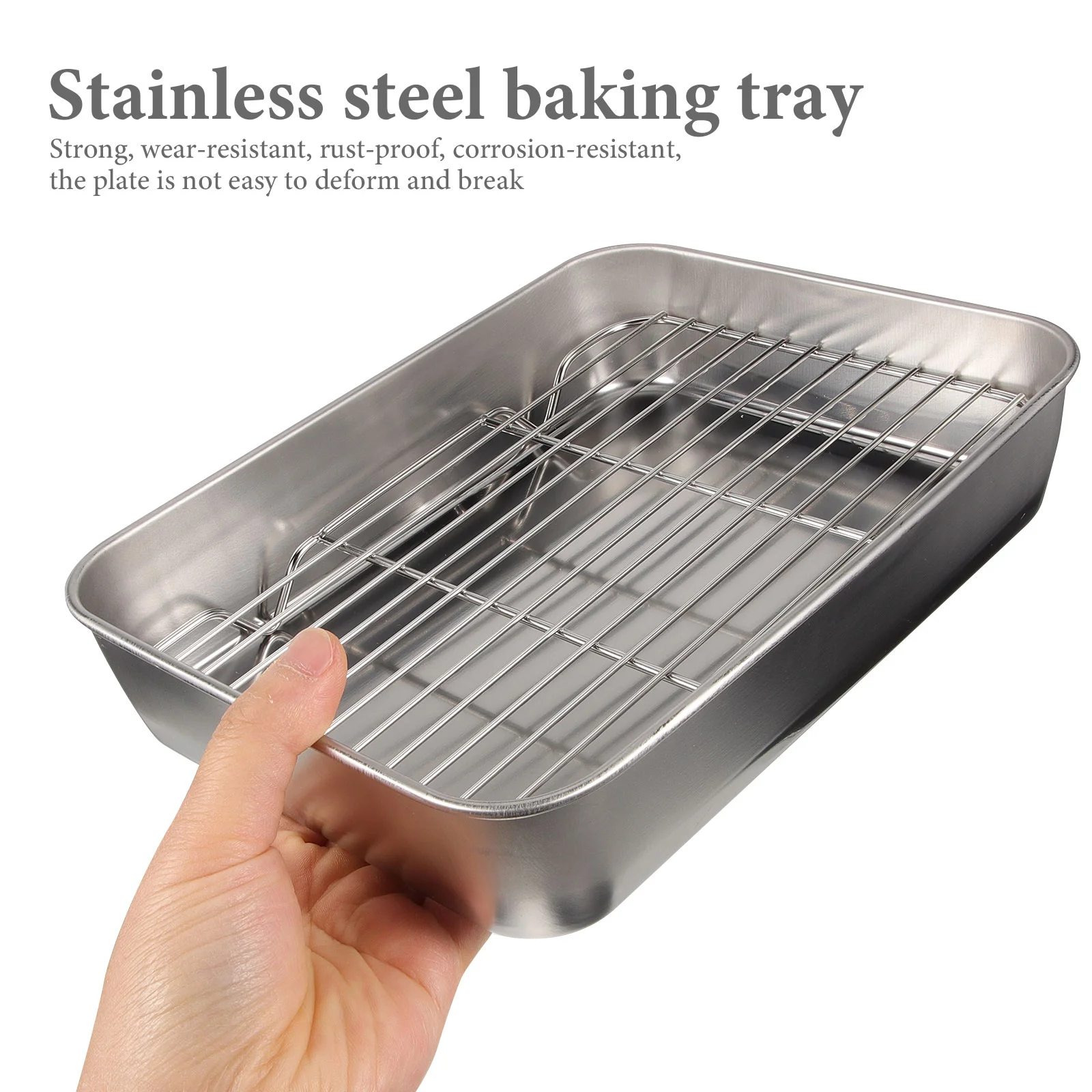 Baking Trays Grill Pan with Grid Oven Rack Stainless Steel Frying Food Serving Plate Wire for