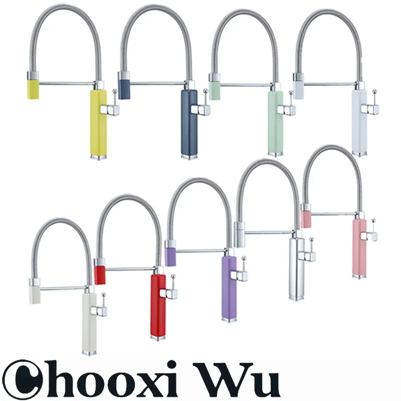 Modern luxury red kitchen faucet with retro design, pull-out water outlet, single handle hot and cold water sink Mixer