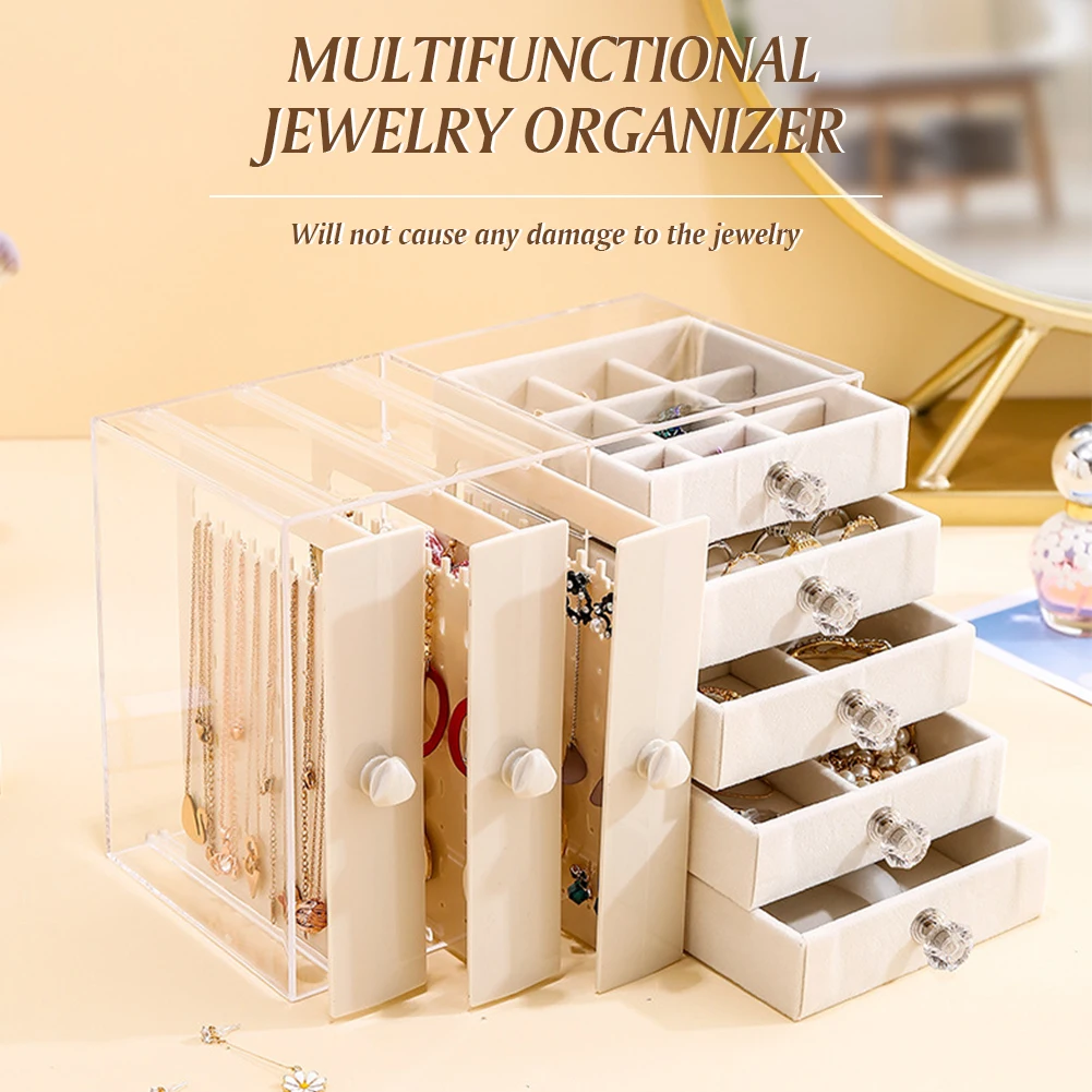 Earring Hanger Multifunctional Jewelry Holder Box with 4 Drawer Earring Storage Box Large Capacity for Bedroom Dressing Table