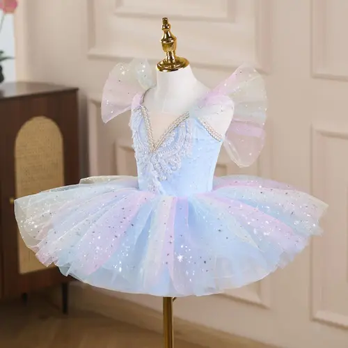 Imagen 2 del producto Vestido de Ballet con lentejuelas para niños, vestido de fiesta moderno, tutú de Ballet, ropa de actuación hinchada, baile