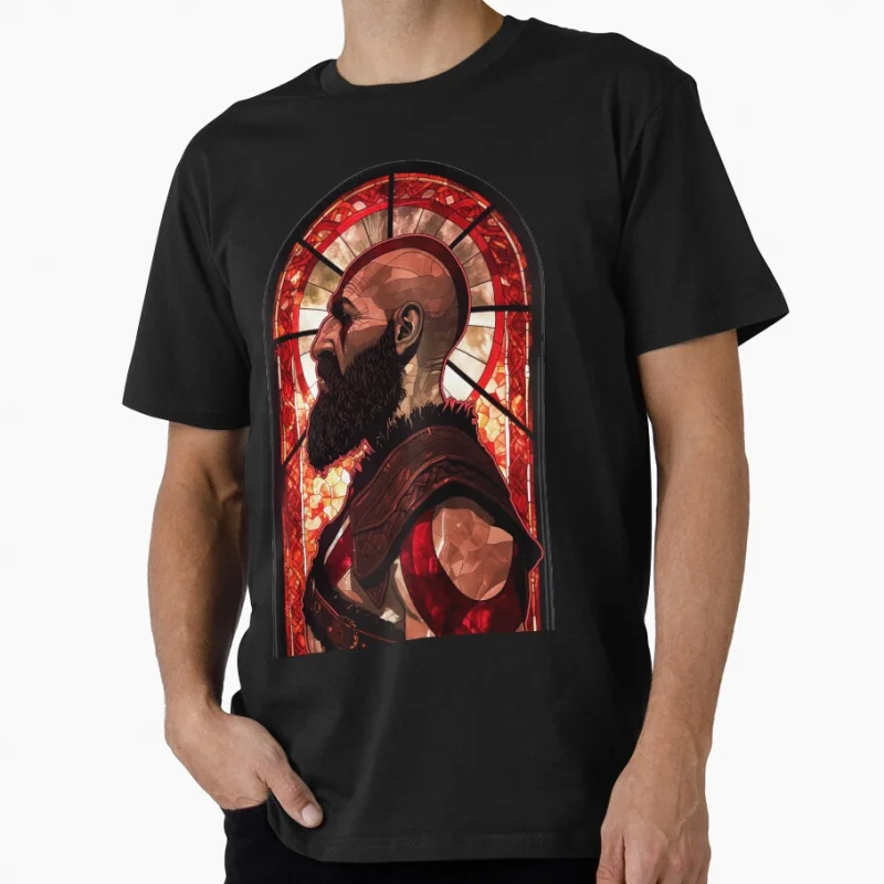 

Stained Glass Kratos God of war Graphic Tee Norse mythology Videogame Gift t shirt for man 100% cotton All size top S-6XL