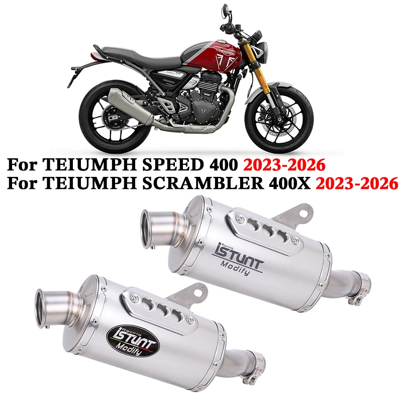 

Slip On For TEIUMPH SPEED 400 SCRAMBLER 400X 2023 - 2026 Motorcycle Exhaust System Escape Mid Link Pipe With Muffler DB Killer