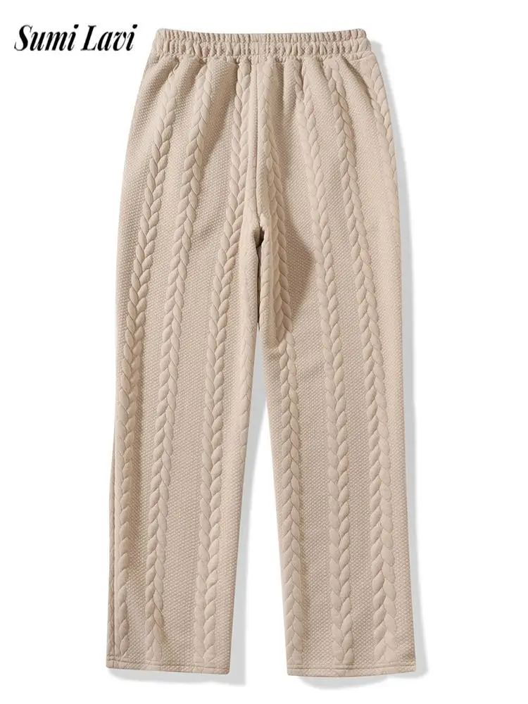 

Мужские свободные брюки для повседневного отдыха, новые повседневные жаккардовые текстурированные спортивные штаны на шнурке, мужские модные прямые брюки на шнуровке