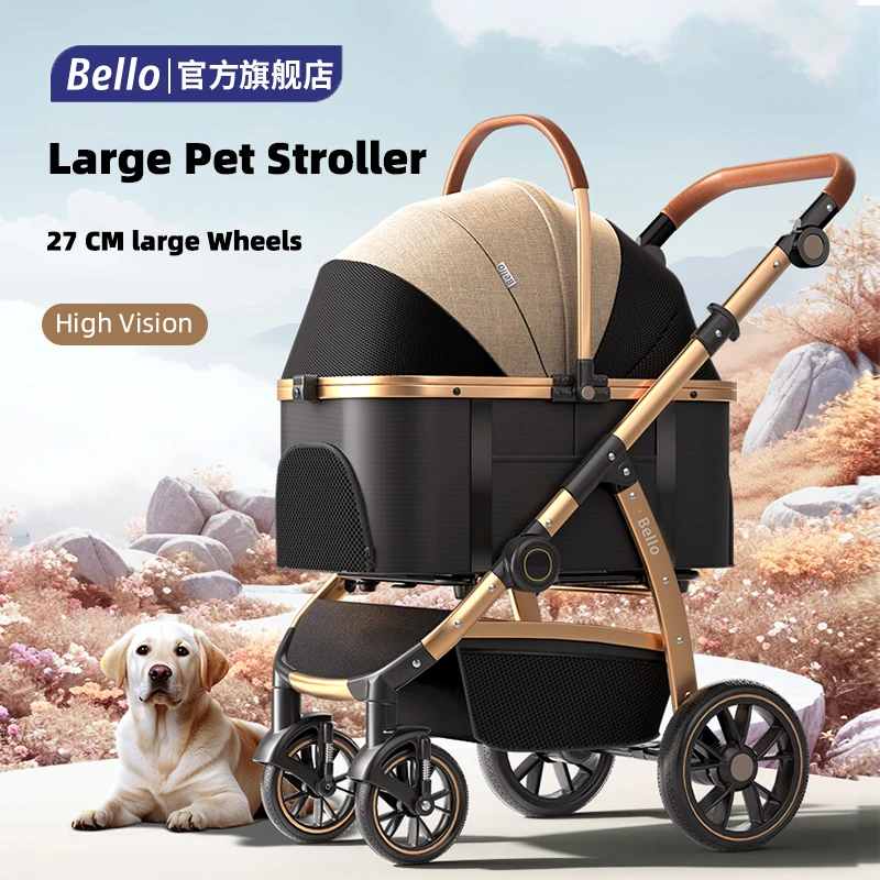 

Bello Luxury large Pet Stroller Modern Detachable Medium and Large Cart Aluminum Alloy Cat Dog Hand adjustable Handel Pushing PU