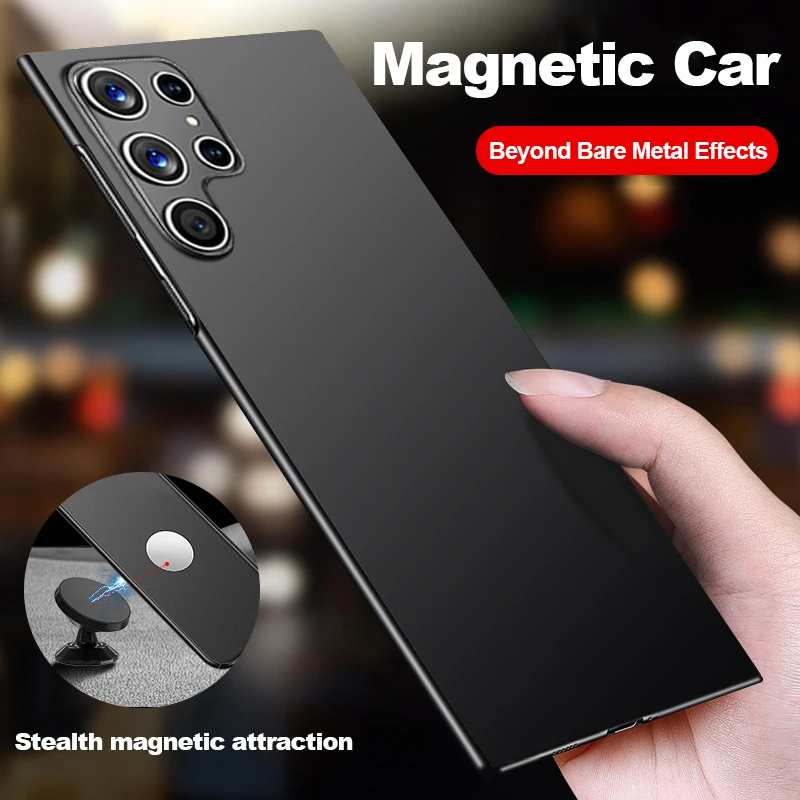 S22 S23 S24 Ultra Case Magnetic Car Plastic Case For Samsung Galaxy S24 S23 S22 S20 Ultra Plus S21FE Ultra thin Matte Hard Cover