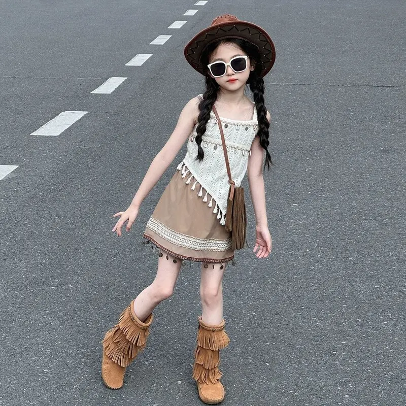 2026 Summer New Girls Unique and Pretty Fashionable Casual Versatile Children Baby Summer Tank Top and Skirt Set Trendy