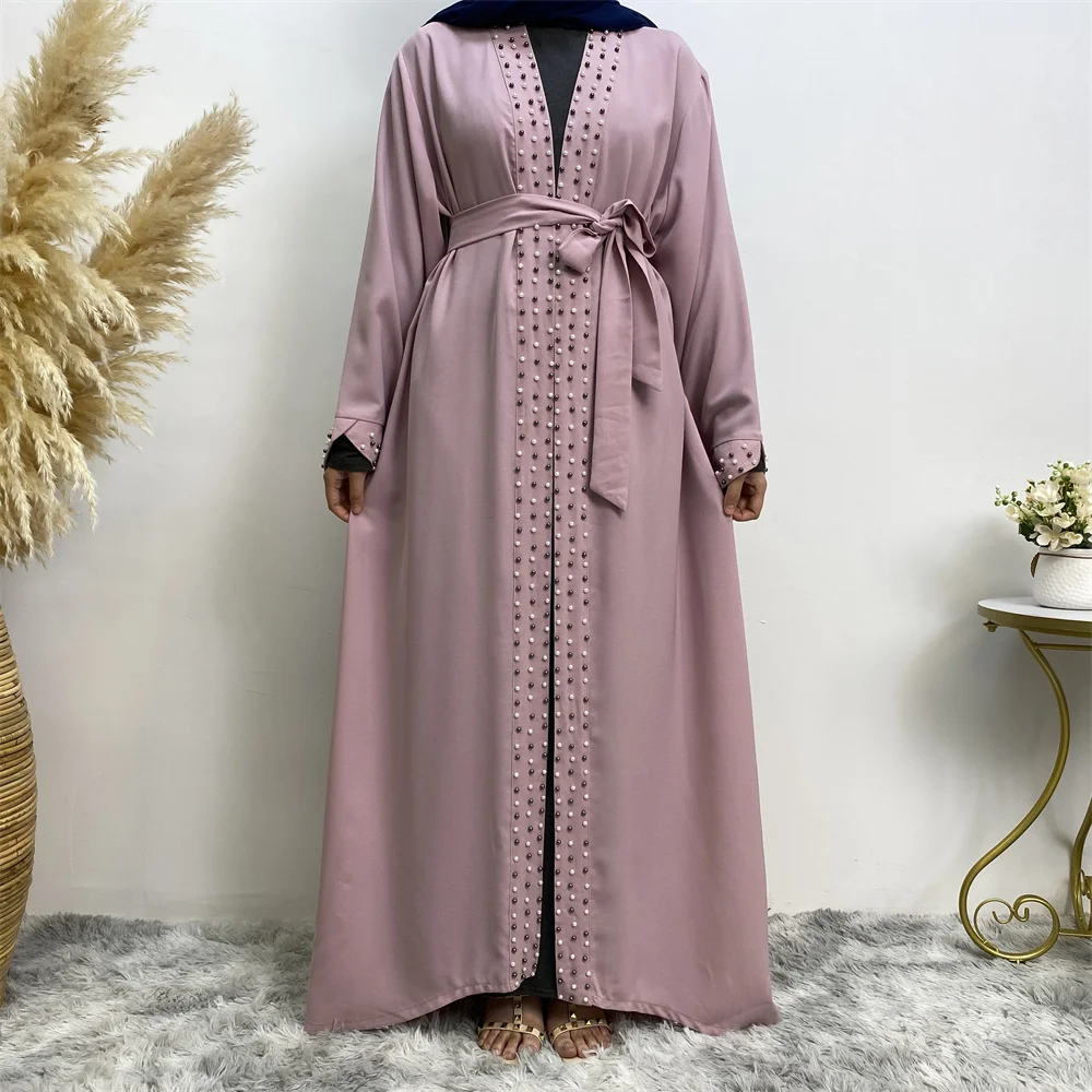 Fashion Muslim Middle East Dress Women Casual Elegant long sleeve Long dress Arab Dubai Turkish Feminine beaded cardigan dress