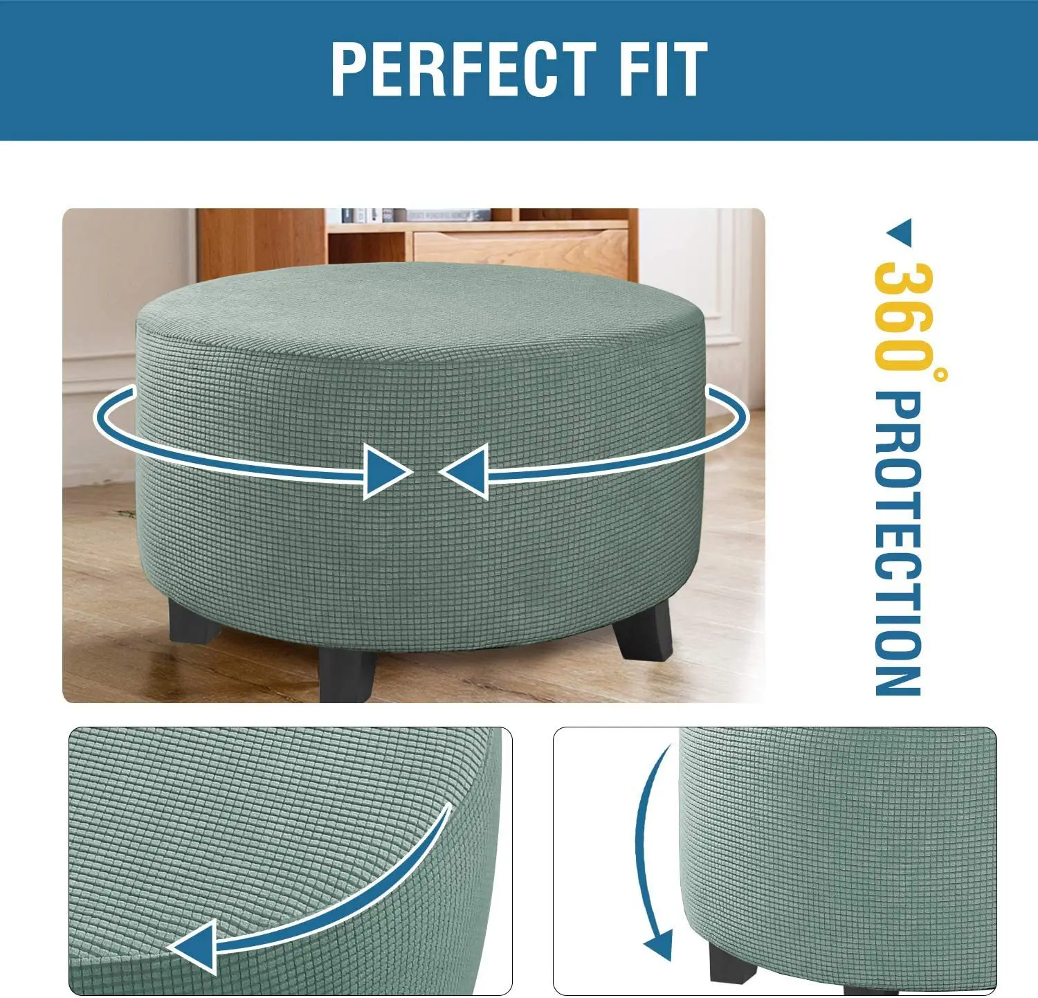 All Inclusive Elastic Round Chair Cover Spandex 360 Degree Footstool Protector  Living Room Sofa Round Ottoman Case Protector