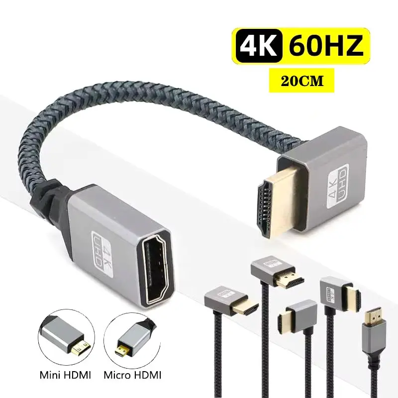 4K 60Hz HDMI-Compatible Male to Female Extension Cable Micro/Mini HDMI-Compatible adapter Extender Wire Cord Left/Right/Up/Down