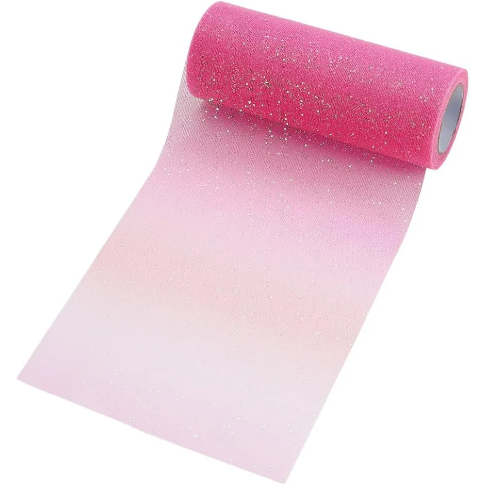 

6 Inch x 10 Yard Glitter Tulle Roll Rainbow Gradient Tulle Netting Fabric Spool Decorative Sewing Craft Ribbon for Table Chair