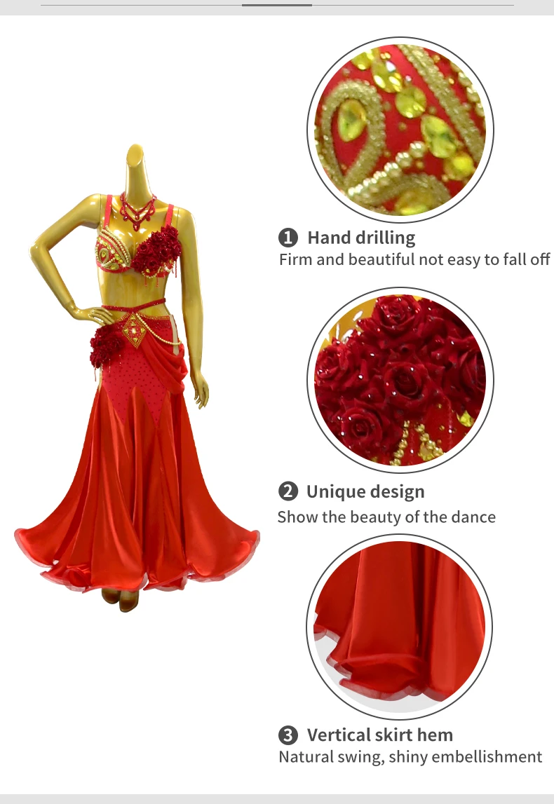 Bauchtanzkostüm, Bauchtanzkleid, langer Rock, orientalische Bühnenkleidung für Frauen, Baladi-Arabischer Anzug, Karnevalskostüm für Mädchen – Detail 6