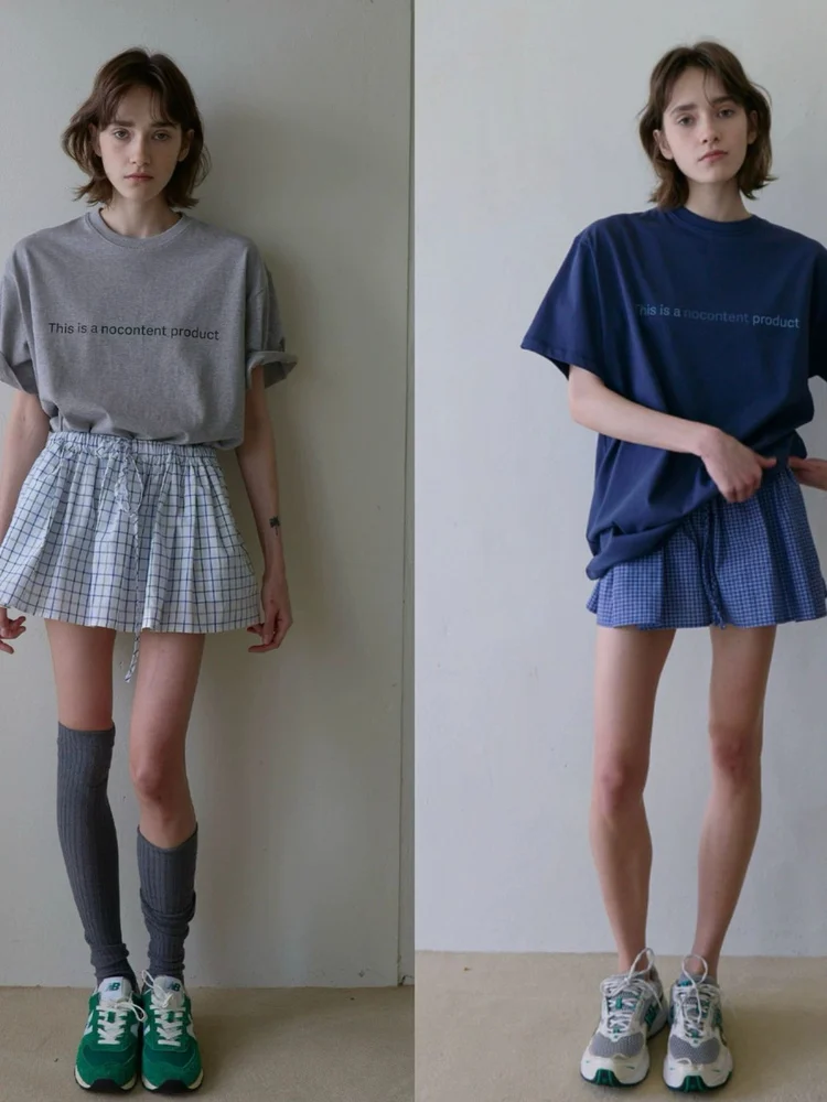 T-shirt ort Sve con stampa di lettere semplici e set gonna scozzese Casual Sle Summer Faion Abbigliamento da donna rotondo Ne