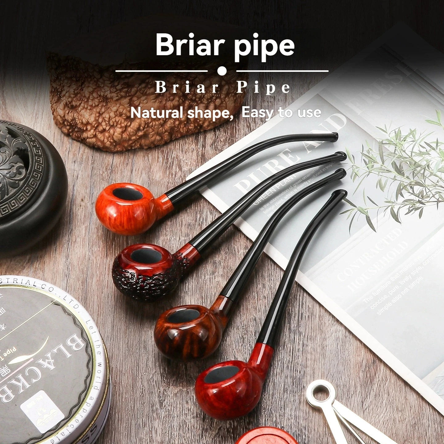 

Briar Wood Long Stem Reading Pipe | 3mm Airway, Detachable Stem | Handcrafted Tobacco Apple Pipe - Gentlemen's Gift