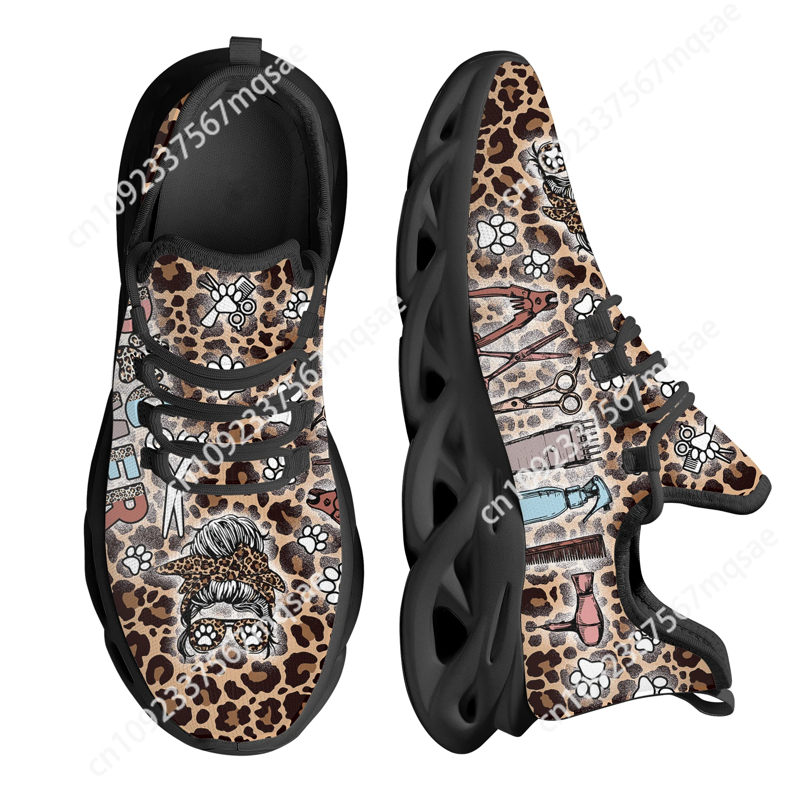 Custom Dog Groomer Leopard Print Mesh Shoes for Dog Lovers Breathable Jogging Sports Shoes Sneakers Indoor Gym Shoes 2024