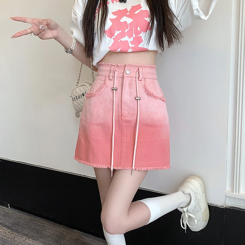 

Personality tie-dyed Denim Skirt Women's High Waist Slim Wrap Hip Skirts Female 2023 Summer