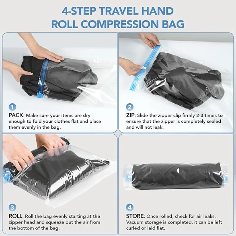 Compression Bags for Travel- Travel Essentials 10 Pack Space Saver Bags No Vacuum or Pump Needed Vacuum Storage for Clothing view 4