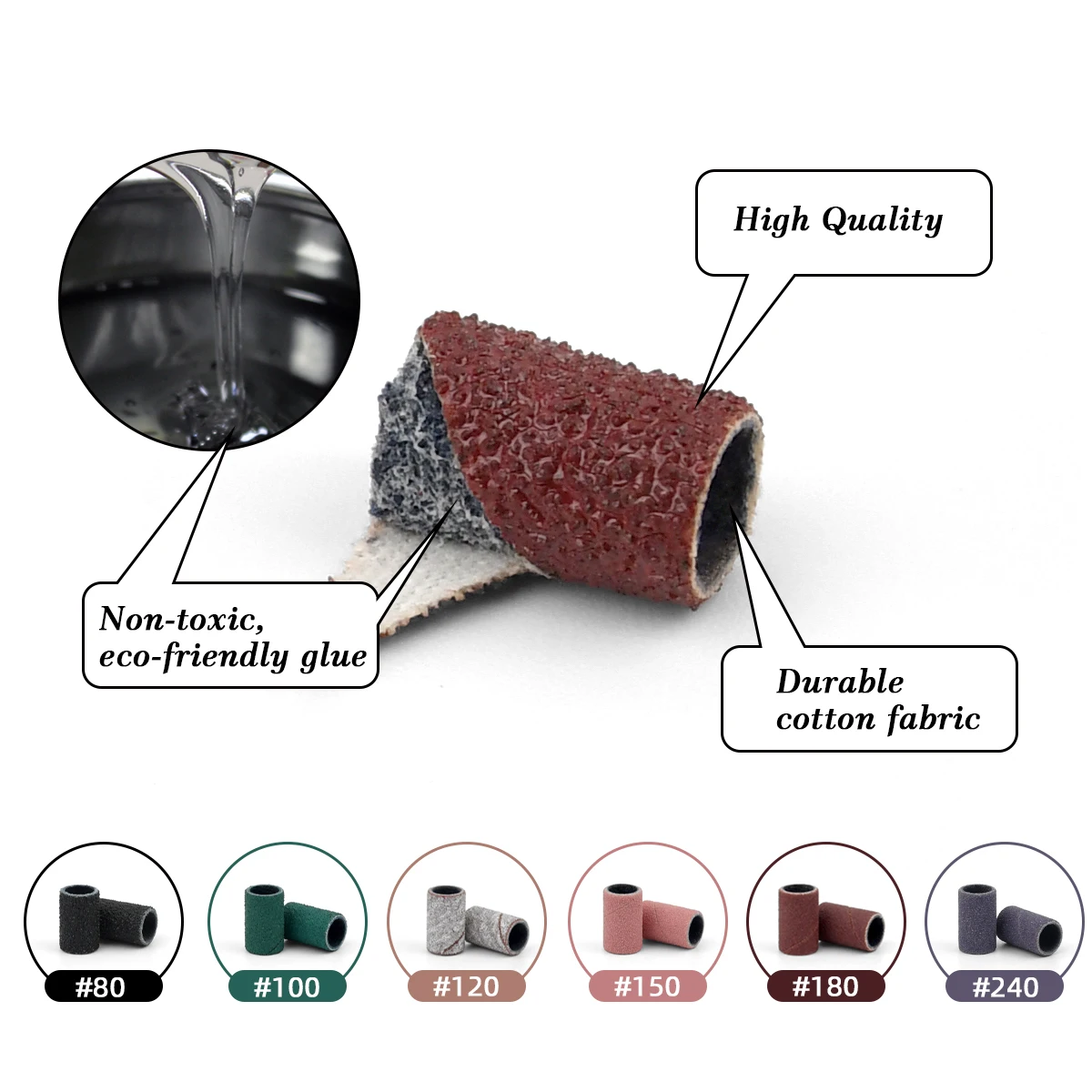 500 Pcs Sanding Bands for Nail Drill 100/120/150/240 Grit 6.3mm Sand Bands Bulk with Nail Sanding Bit
