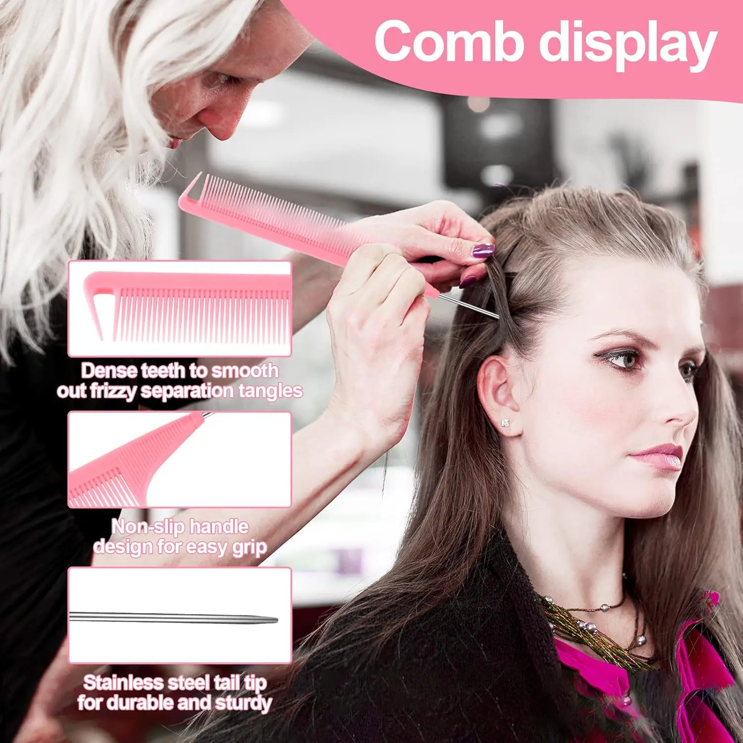 مجموعة فرش مشط الشعر مكونة من 11 قطعة، زجاجة رذاذ دقيقة للضباب، فرش شعر لامعة للظهر، مدلك فروة الرأس الناعم، حلقة شعر، مشبك شعر بتلات #3