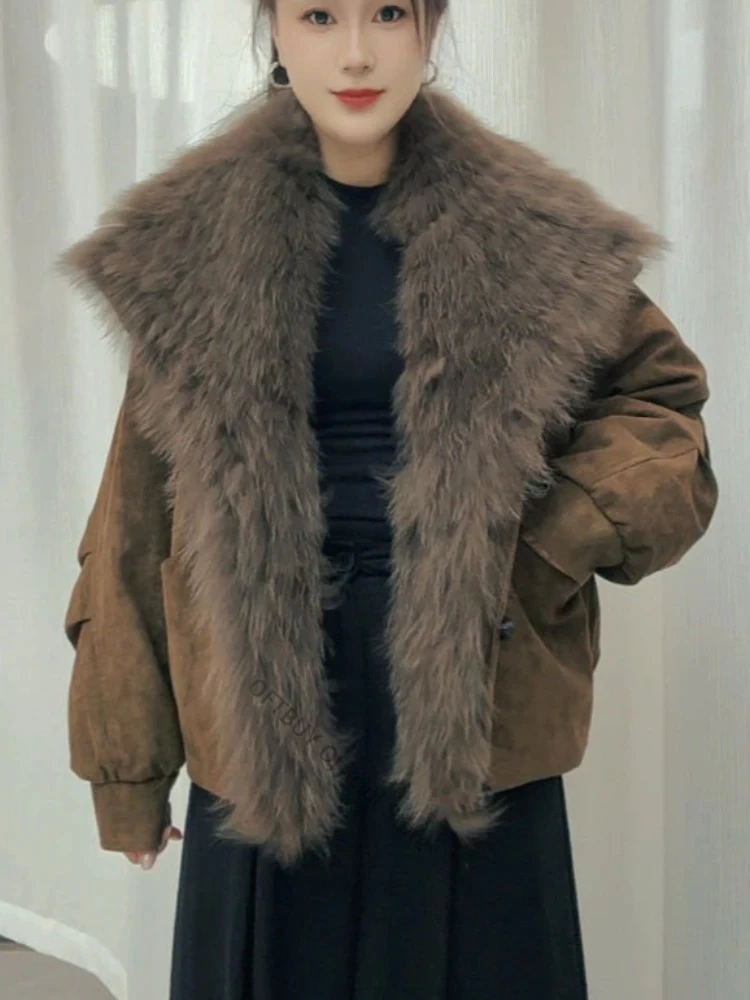 OFTBUY Women's Winter Outerwear Faux Fur Detail Down Parka Loose Fit Warm Street Style Casual Winter Season Jacket for Ladies