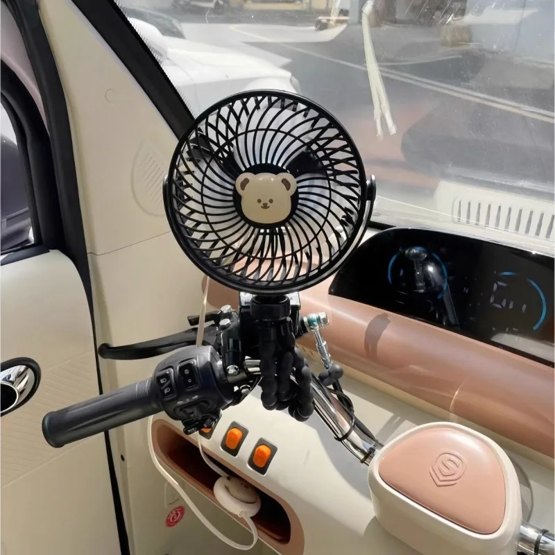 Korean Baby Cart Stroller Fans Portable Outdoor Fan Clip Cute Bear Bunny Rechargeable Handheld Electric Fan for Home 3 Speeds