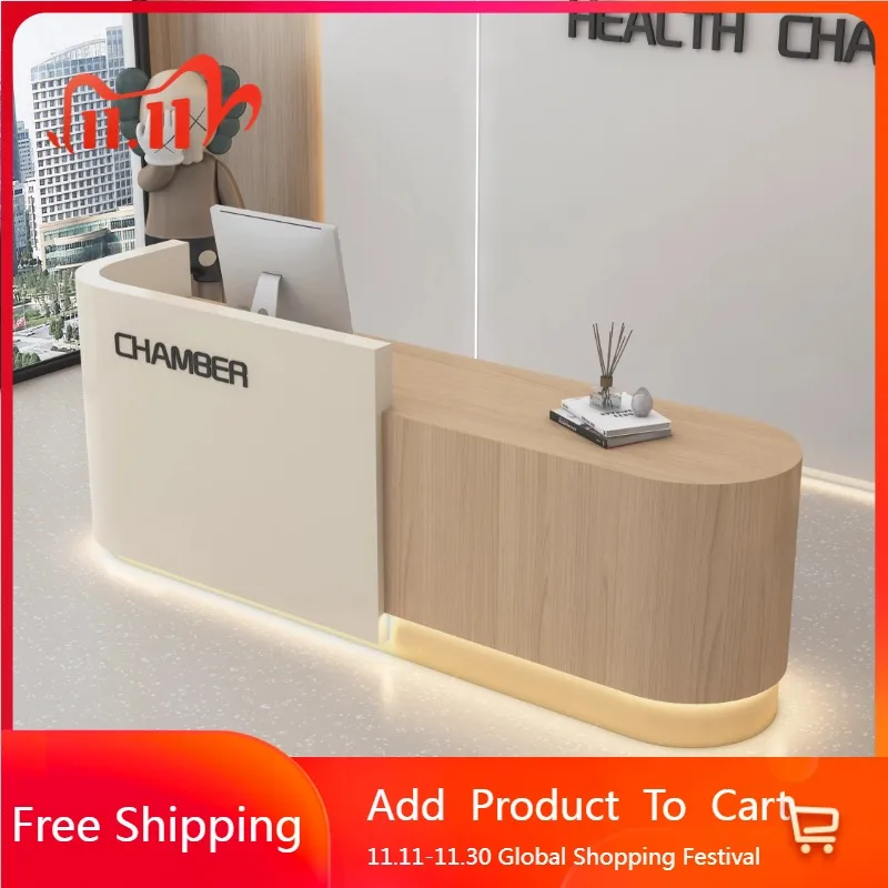 مكاتب استقبال ذات تصميم بسيط، شركة جمالية بسيطة، أرفف مكاتب حديثة لصالونات التجميل، مكتب ترحيب، أثاث تجاري