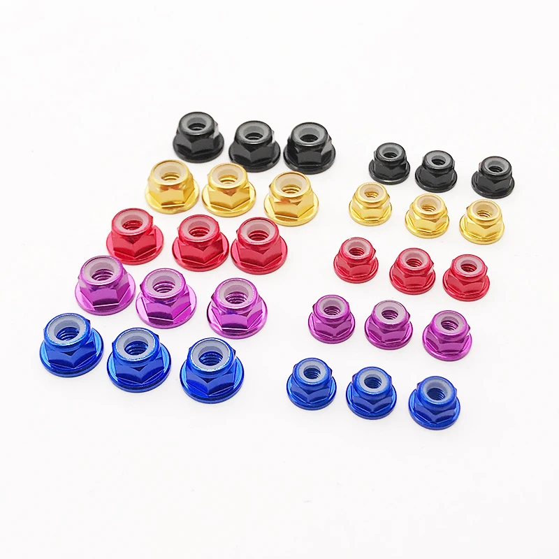 10pcs M3/M4 Aluminum Alloy Flange Nylon Insert Lock Nut Self-locking With Anti-skid Rubber Ring For RC Car Scx10 Traxxas Drone