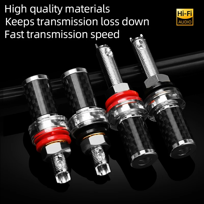ERUMPENT 4PCS Hi-end Speaker Binding Post Carbon Fiber Pure Copper Rhodium-plated Solderless Speaker Audio Banana Terminal Block