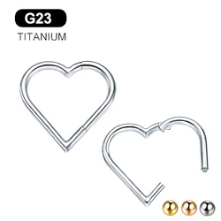 16G G23 Titanium Nose Ring Daith Piercing Earrings Hoop Heart Clicker Helix Cartilage Tragus Body Jewelry for Women Girls