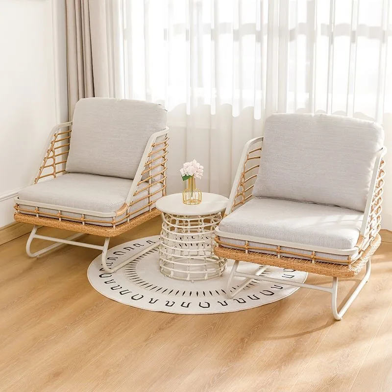 Sofa rattan lazy sofa stool, rocking single rattan light luxury new Chinese balcony leisure table and